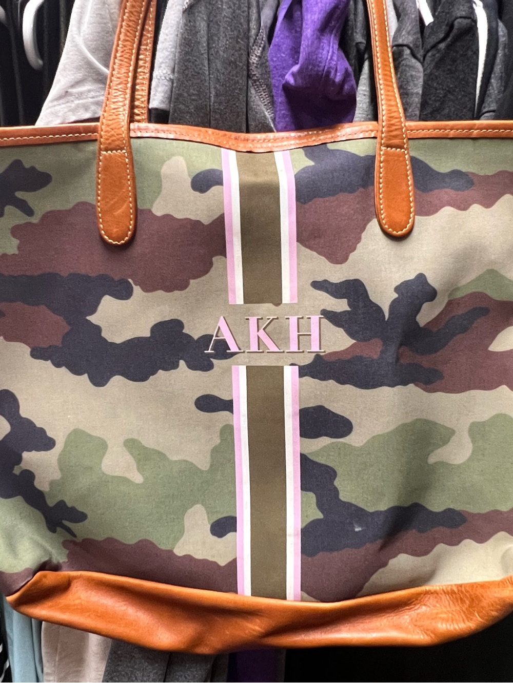 Barrington Camouflage Tote Bag with Brown Leather Trim